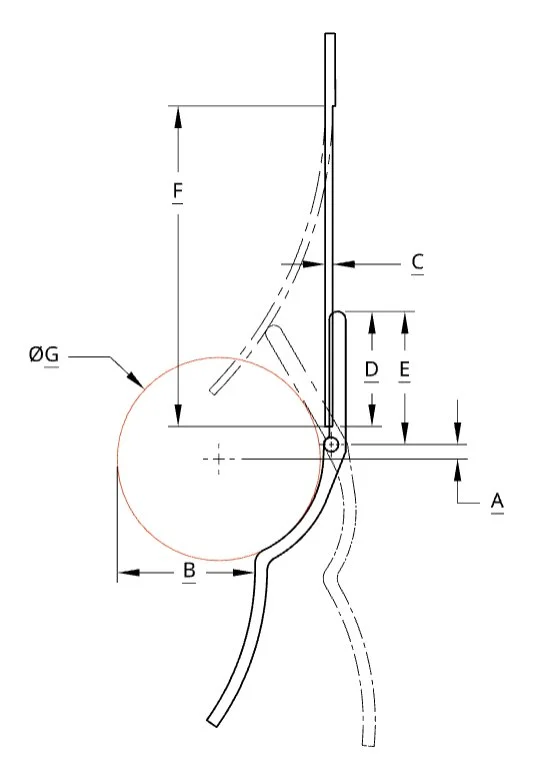 Diagram of key dimensions on the Donut Hole-der